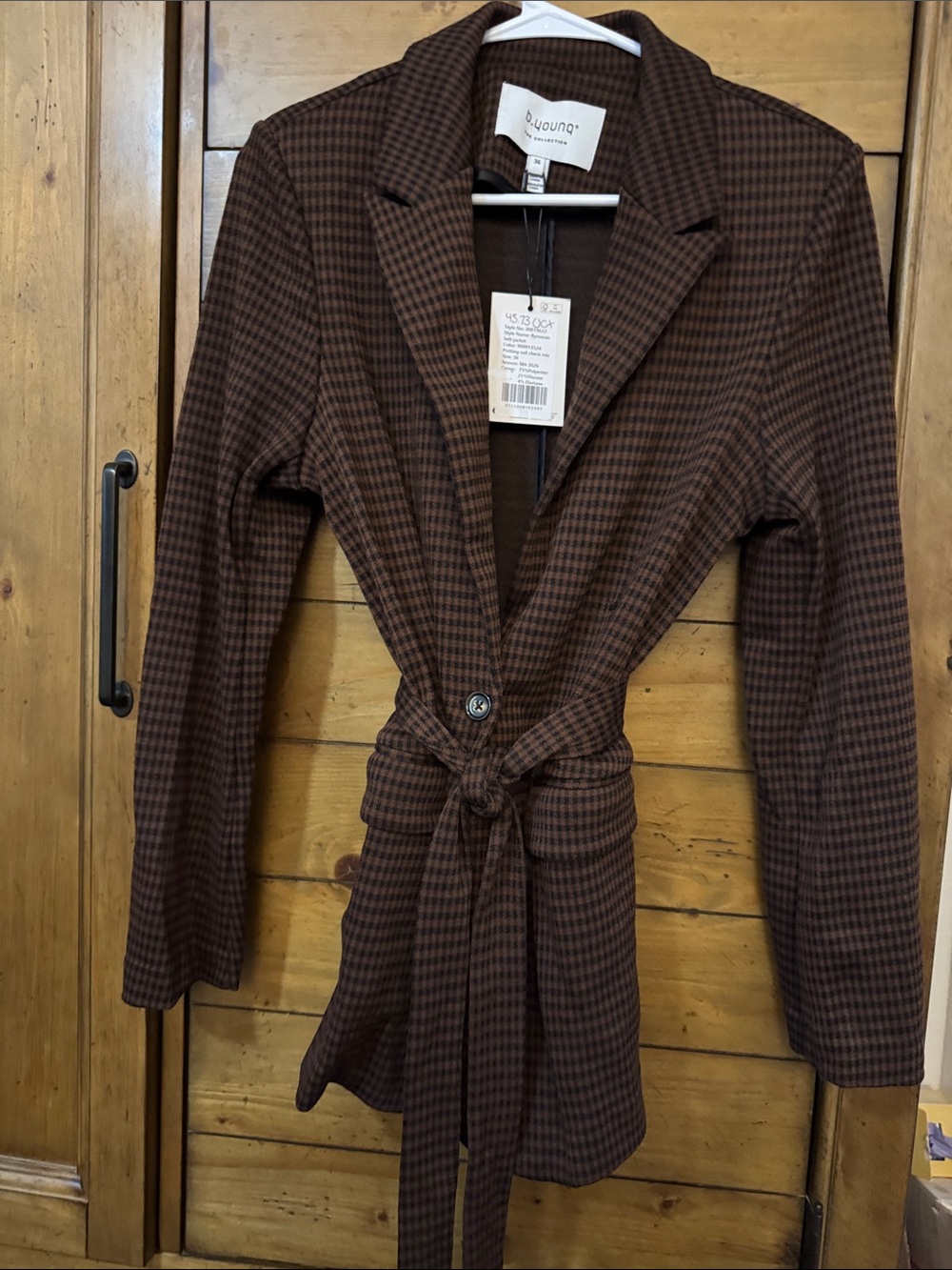 Quonna Brown Houndstooth Tie-Waist Blazer Jacket